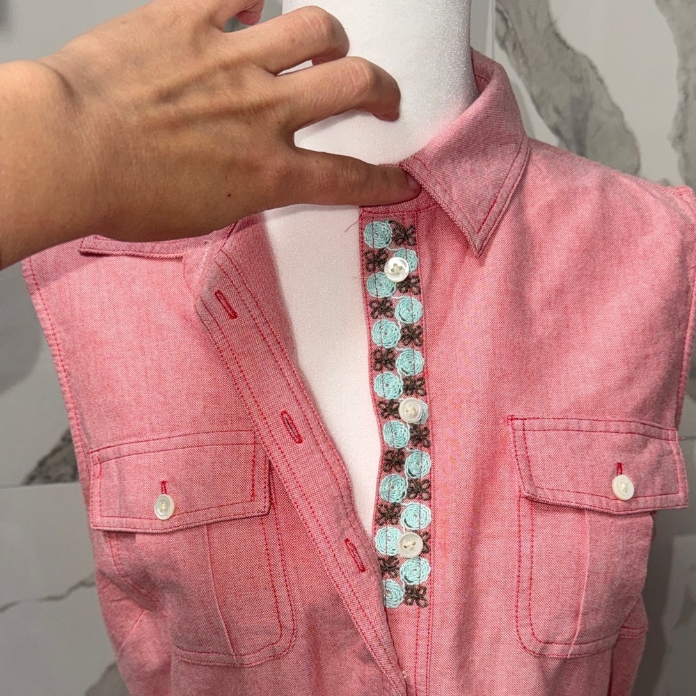 Vineyard Vines Sleeveless Pink Button-Front Shirt Dress with Waist Tie - Picture 3 of 7